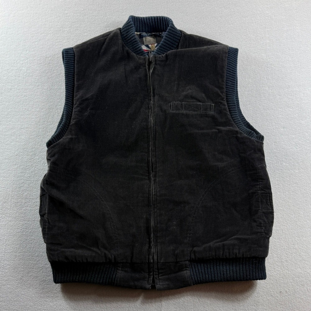 Bonkers Corduroy Vest Men Large Black Quilted Plaid Lining Ribbed Trim